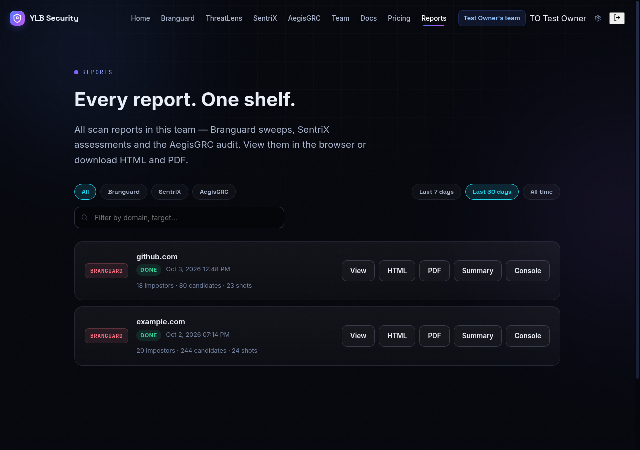 Reports center — every scan report in one shelf
